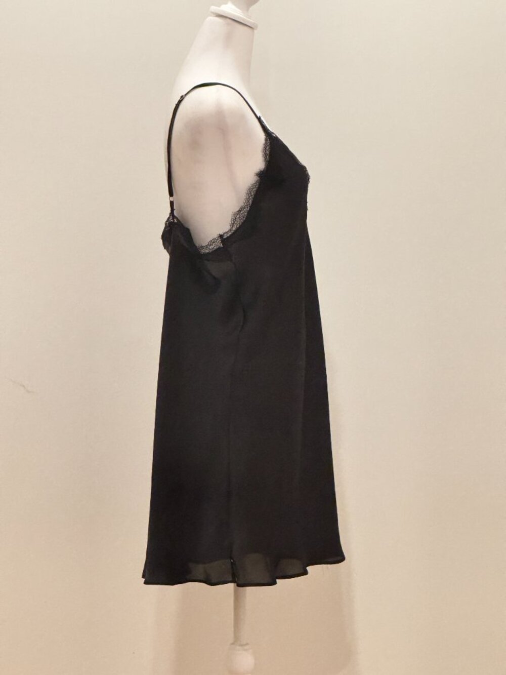 Victoria's Secret Black Satin Lace Trim Chemise Slip Dress Large EUC - Picture 3 of 10